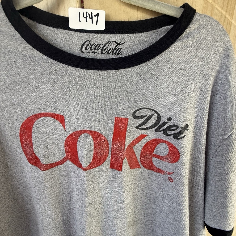 Coca-Cola Vintage Style Ringer T-Shirt Mens 2XL Gray Cotton Blend Graphic Tee